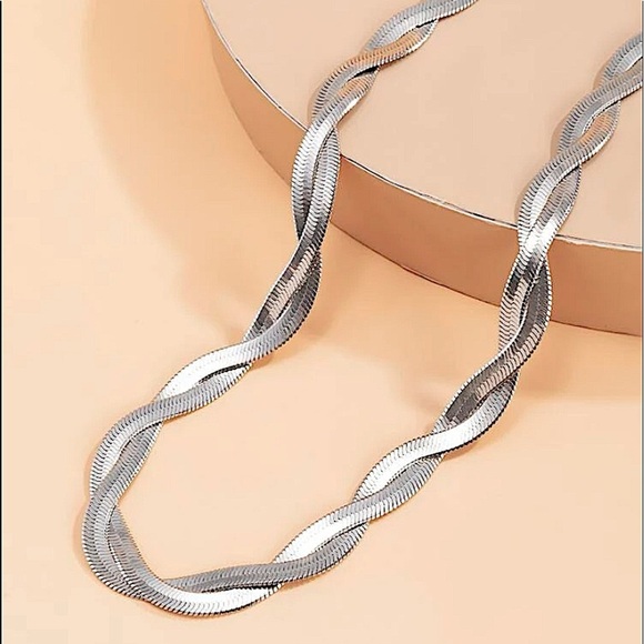 Twisted Braided Sterling Silver Herringbone Flat Snake Choker Necklace - Picture 8 of 10
